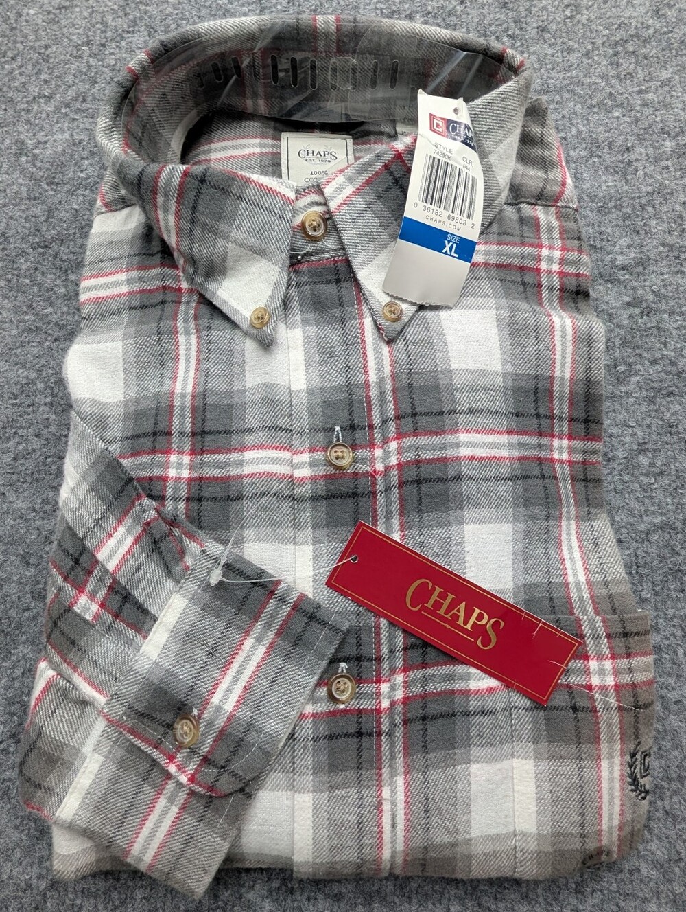CHAPS Men's Gray Plaid Flannel Shirt XL ~NWT~